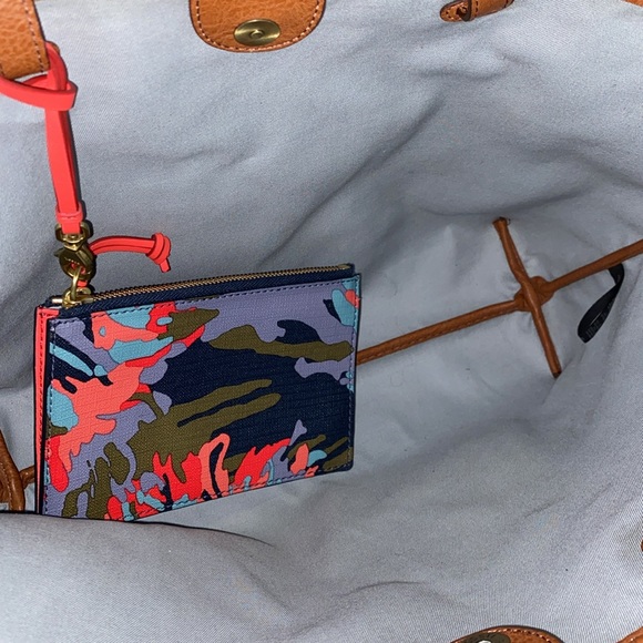 NWOT~2 PC.~FOSSIL Rachel multi~color Coated Canvas with Leather Trim and Straps - Picture 9 of 13